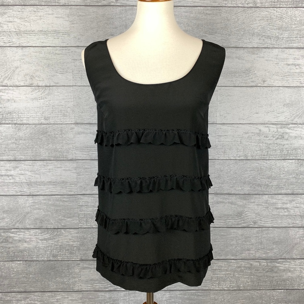 NWT Halogen 100% Silk Black Ruffle Tank